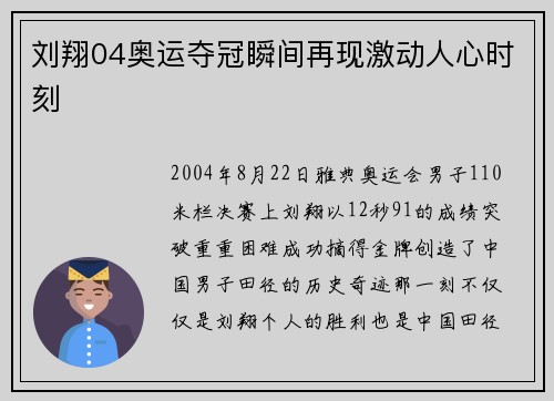 刘翔04奥运夺冠瞬间再现激动人心时刻